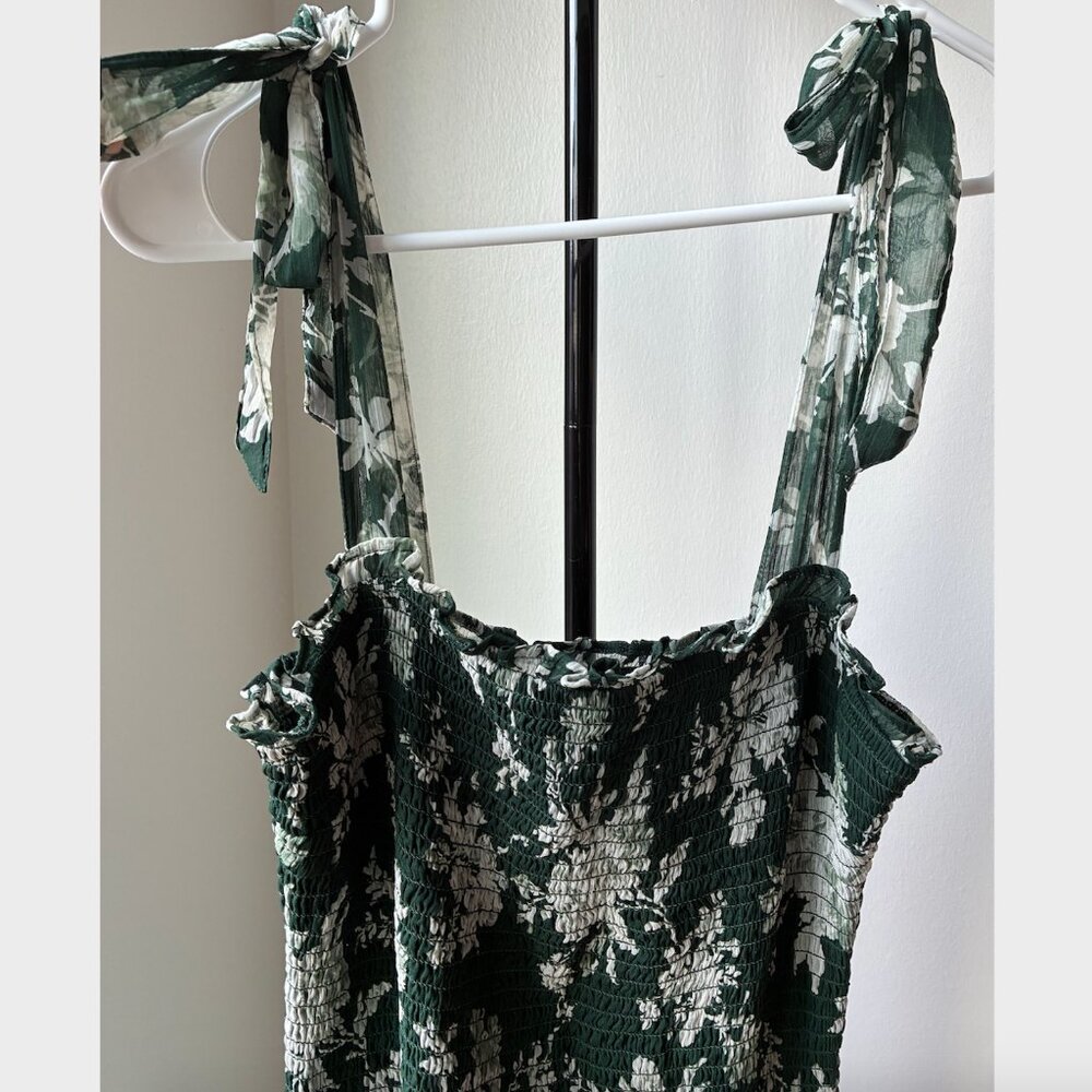 Abercrombie & Fitch Green Floral Ruffle Tie Strap Midi Dress - Size M - Picture 6 of 13